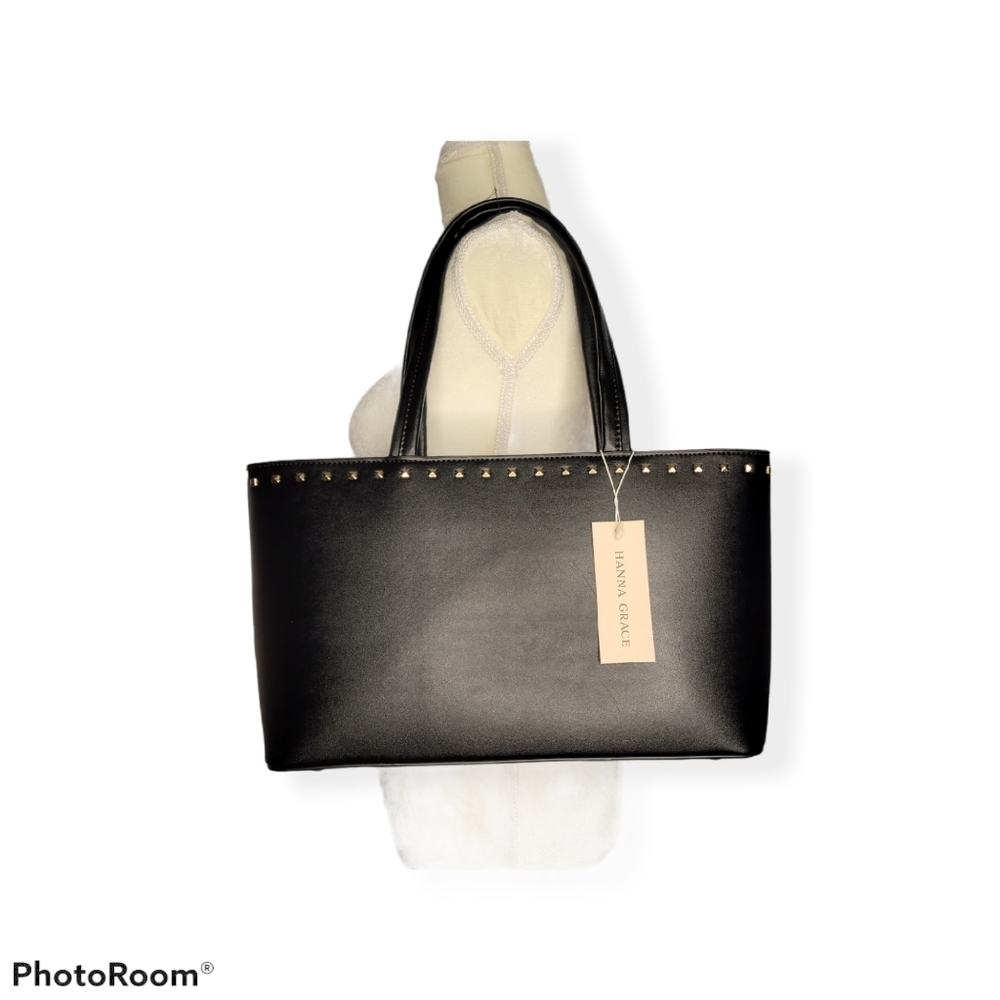 Anna Grace Black Studded Tote Bag